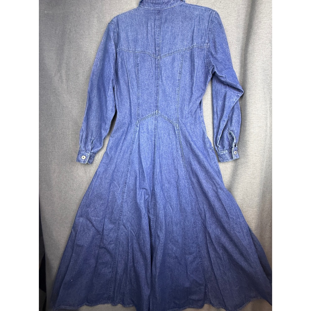 Together Vintage Denim Maxi Shirt Dress Blue Long Sleeve Button Front Size 8 - Picture 7 of 7